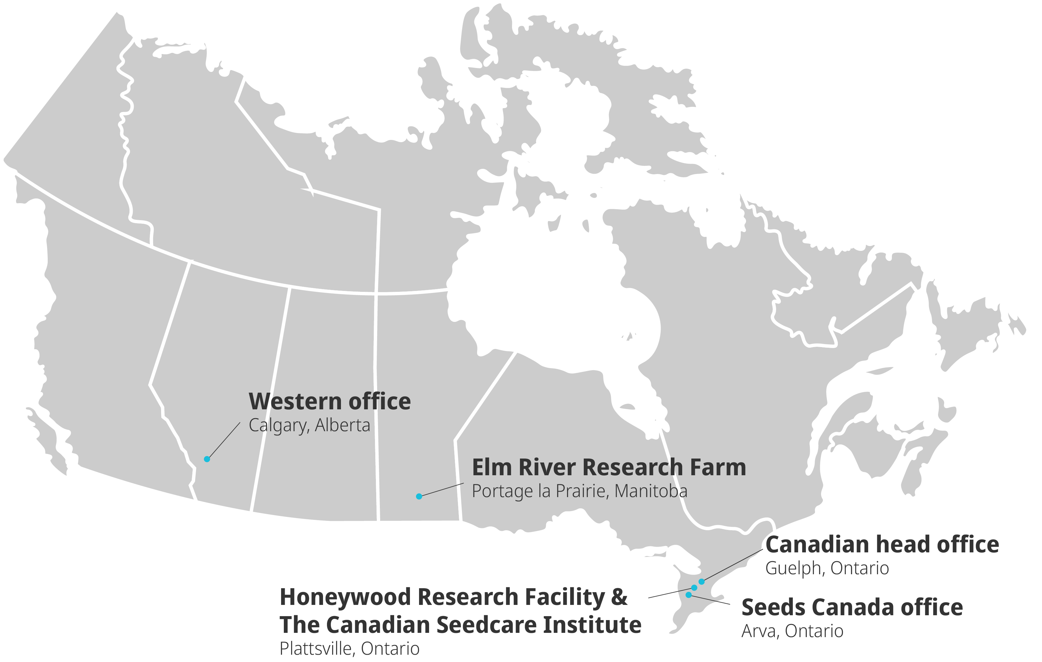 Syngenta locations identified on a map of Canada